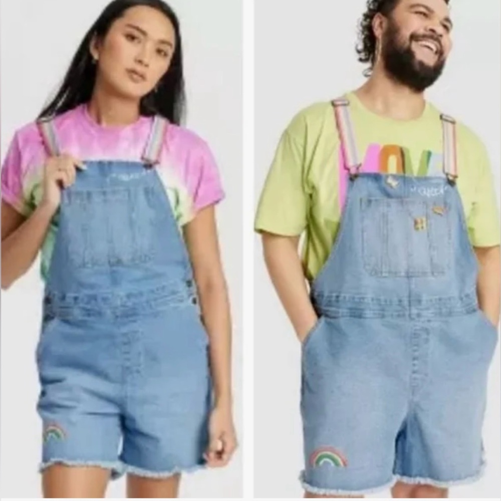 #TakePride Denim Overalls with Rainbow Embroidery